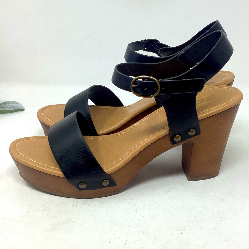 SODA Open Toe/Back Black Block Heeled Slingback Sandals Size 8 1/2